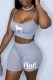 Grey Casual Street Print Letter Spaghetti Strap Sleeveless Two Pieces