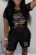 Black Casual Print Letter O Neck Short Sleeve Two Pieces