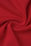 Red Sexy Solid Hollowed Out Chains Half A Turtleneck Skinny Jumpsuits