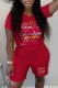 Red Casual Print Letter O Neck Short Sleeve Two Pieces