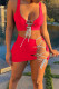 Red Sexy Solid Bandage Patchwork U Neck Sleeveless Two Pieces