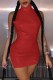 Red Sexy Solid Backless Slit Halter Sleeveless Dress Dresses