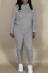 Grey Casual Solid Basic Hooded Collar Long Sleeve Two Pieces