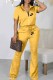 Yellow Casual Print Letter Zipper Collar Short Sleeve Two Pieces