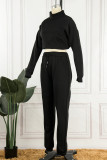 Red Casual Solid Basic Turtleneck Long Sleeve Two Pieces
