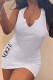 White Street Print Letter U Neck One Step Skirt Dresses
