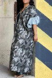 Grey Casual Camouflage Print Patchwork Outerwear
