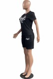 Red Casual Print Letter O Neck Short Sleeve Two Pieces