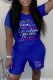 Blue Casual Print Letter O Neck Short Sleeve Two Pieces