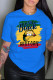 Blue Casual Print Patchwork O Neck T-Shirts