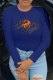 Navy Blue Casual Street Print Patchwork Letter O Neck Tops