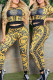 Black Yellow Casual Figure Print Patchwork Letter O Neck Short Sleeve Two Pieces