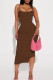 Coffee Sexy Solid Patchwork Spaghetti Strap One Step Skirt Dresses
