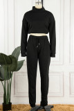 Red Casual Solid Basic Turtleneck Long Sleeve Two Pieces