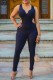 Black Sexy Solid Backless V Neck Skinny Jumpsuits