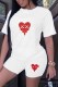 White Casual Print Patchwork O Neck Short Sleeve Two Pieces