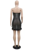 Red Sexy Patchwork Hot Drilling See-through Feathers Backless V Neck Strapless Dress Dresses