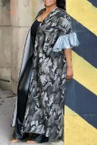 Grey Casual Camouflage Print Patchwork Outerwear