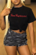 Black Casual Street Print Patchwork Letter O Neck T-Shirts