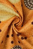 Orange Vintage Print Polka Dot Patchwork O Neck One Step Skirt Dresses