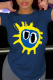 Navy Blue Street Daily Print Patchwork O Neck T-Shirts