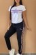 White Casual Print Letter O Neck Short Sleeve Two Pieces