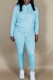 Blue Casual Solid Basic Hooded Collar Long Sleeve Two Pieces