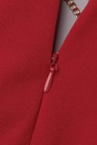 Red Sexy Solid Hollowed Out Chains Half A Turtleneck Skinny Jumpsuits