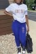 Blue Casual Print Letter O Neck Short Sleeve Two Pieces