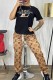 Black Casual Print Letter O Neck Short Sleeve Two Pieces