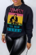 Black Street Vintage Print Patchwork O Neck Tops
