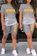 Grey Casual Gradual Change Letter Print Basic O Neck Short Sleeve Two Pieces