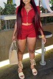 Red Casual Solid Patchwork Zipper Short Sleeve Two Pieces