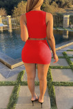 Red Sexy Solid Bandage Patchwork U Neck Sleeveless Two Pieces