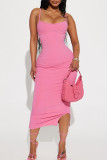 Pink Sexy Solid Patchwork Spaghetti Strap One Step Skirt Dresses