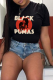 Black Street Print Patchwork Letter O Neck T-Shirts