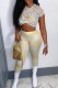 Yellow Sexy Print Patchwork Asymmetrical O Neck Short Sleeve Two Pieces