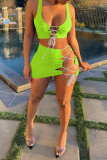 Red Sexy Solid Bandage Patchwork U Neck Sleeveless Two Pieces