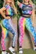Multi-color Street Print Letter O Neck Short Sleeve Two Pieces