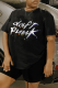 Black Street Basis Print Patchwork Letter O Neck T-Shirts