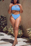 Sky Blue Sexy Solid Hollowed Out Patchwork Swimwears
