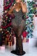 Black Sexy Patchwork Hot Drilling See-through Backless Spaghetti Strap Long Dress Dresses