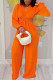 Tangerine Red Casual Solid Backless V Neck Regular Jumpsuits