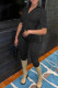Black Casual Solid Patchwork Buttons Turn-back Collar Short Sleeve Two Pieces