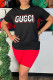 Black Casual Print Letter O Neck Short Sleeve Two Pieces