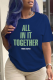 Navy Blue Street Vintage Print Letter O Neck T-Shirts