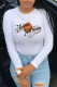 White Casual Street Print Patchwork Letter O Neck Tops