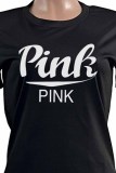 Red Casual Print Letter O Neck Short Sleeve Two Pieces