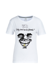 White Casual Basis Print Patchwork Letter O Neck T-Shirts