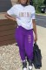 Purple Casual Print Letter O Neck Short Sleeve Two Pieces